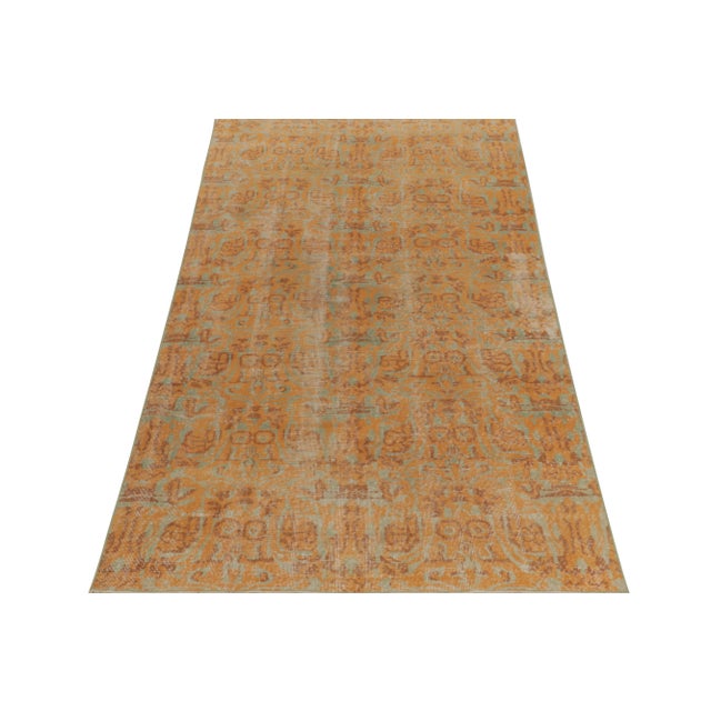 Abstract 1960s Vintage Distressed Rug in Orange, Brown and Teal Abstract Patterns For Sale - Image 3 of 8