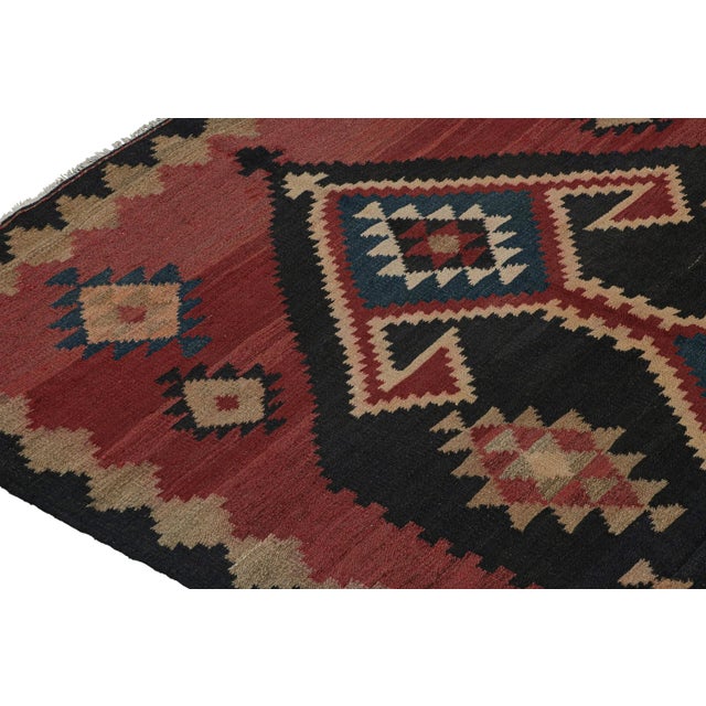 1950s 1950s Vintage Ghazvin Persian Kilim in Blue and Red in Multicolor Patterns by Rug & Kilim For Sale - Image 5 of 8