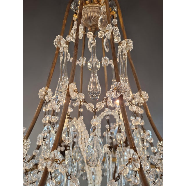 Antique Louis XV Revival Tradition Crystal Chandelier Brass and Metal 8 Lights For Sale - Image 12 of 16