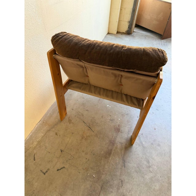 Brutalist Solid Wood Lounge Chair With Corduroy Upholstery 1970s For Sale In Los Angeles - Image 6 of 10