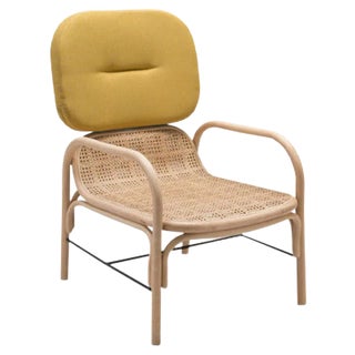 Plus Rattan Armchair with Gabriel Fabrics Medley Yellow Cushion by AC/AL Studio for ORCHID EDITION For Sale