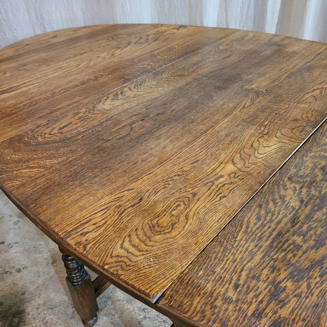 English Oak Gateleg Drop Leaf Table With Turned Legs For Sale - Image 11 of 11