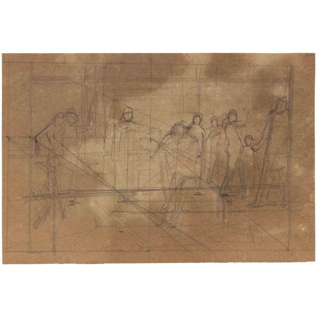 Luigi Galli, Figures, Pencil Drawing, Late 19th Century For Sale