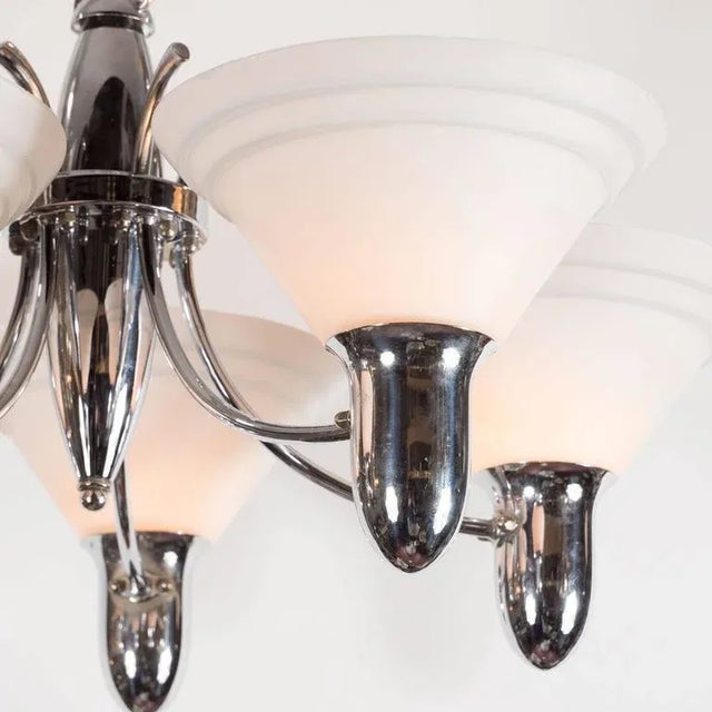 Art Deco Machine Age Chrome and Glass Bullet Chandelier with Linear Detailing For Sale - Image 4 of 10
