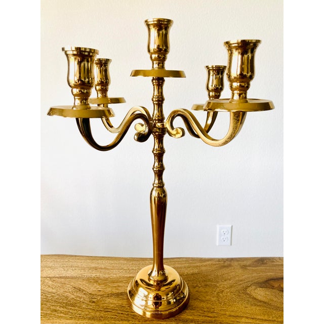 Vintage Tall Golden Candelabra Beautiful Godinger Candle Holder “Made in India” Elegant Beautiful For Sale In Portland, OR - Image 6 of 8