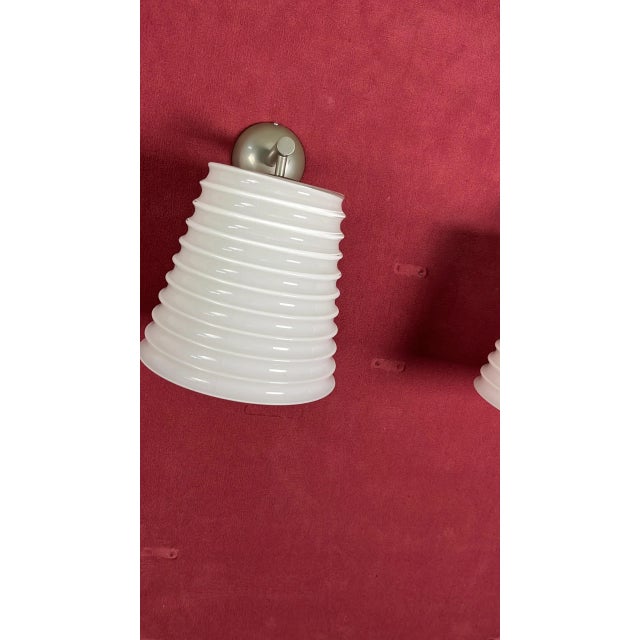 Metal Vintage Wall Lamps in Milky White Murano Glass from Leucos, 1980s, Set of 2 For Sale - Image 7 of 14
