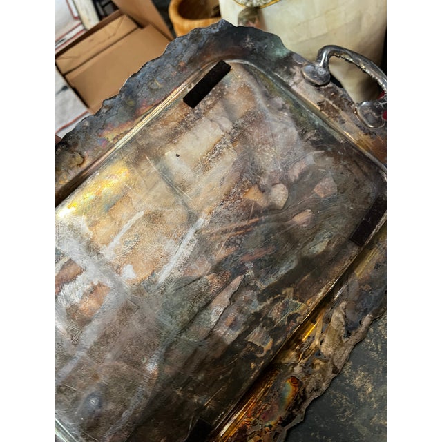 Mid-Century Modern Large Detailed Vintage Silver Tray With Handles For Sale - Image 3 of 6