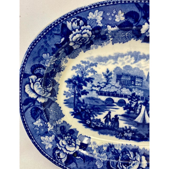 1900 - 1909 Antique Wedgwood Platter in Blue & White Landscape Pattern Made in England - Circa 1906 For Sale - Image 5 of 13