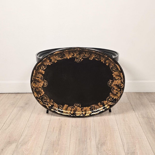 Paper English Lacquered & Gilt Papier-Mâché Tray, Circa 1870 For Sale - Image 7 of 9