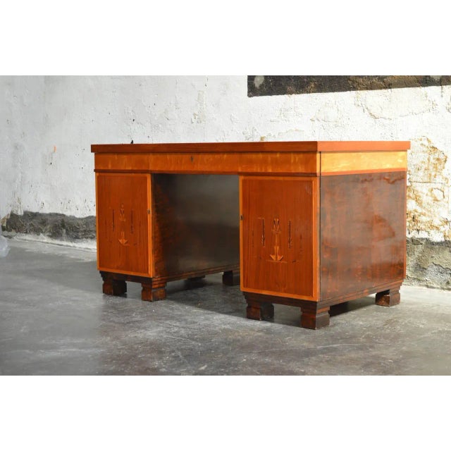 Mid-Century Modern Antique Swedish Art Deco Intarsia Desk For Sale - Image 3 of 11