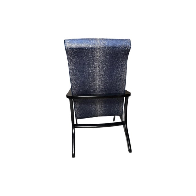 Blue With Silver Detail Chair With Matching Ottoman For Sale - Image 4 of 4