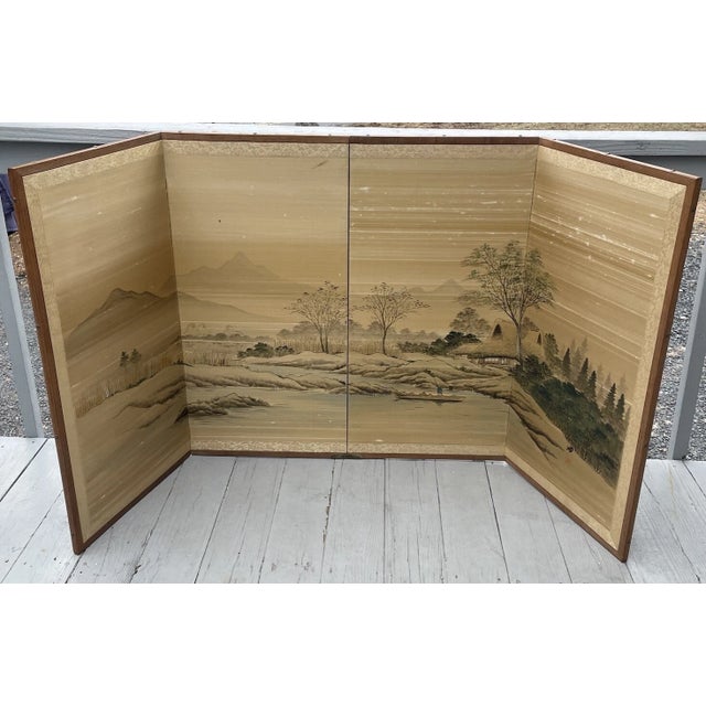 Large Antique - Vintage Chinese Folding Hand Painted Table Screen Panel Divider For Sale - Image 16 of 18