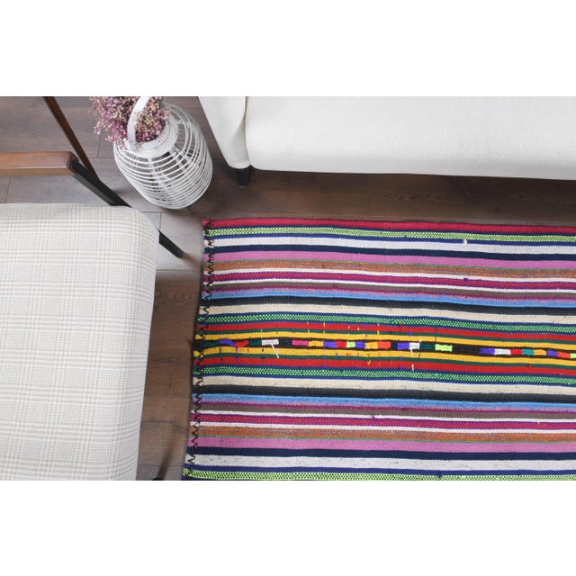 Pink Vintage Turkish Oushak Handmade Wool Cotton Pink Kilim Area Rug For Sale - Image 8 of 11