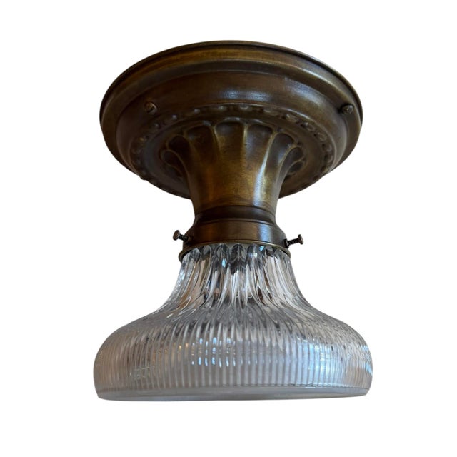 Early 20th Century Rare Vintage Holophane Flushmount Ceiling Light Fixture For Sale - Image 5 of 12