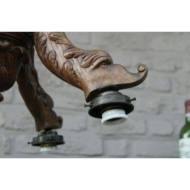 C1920's French Art Deco Carved Wood Sea Creature/ Dolphin 4 Fish Chandelier For Sale - Image 4 of 10