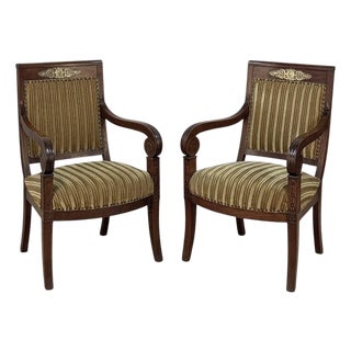 Pair of French Empire Period Mahogany Ormolu Armchairs ~ Fauteuils For Sale