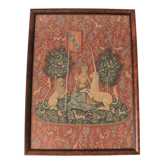 Vintage Framed Reproduction of "The Lady With the Unicorn" Tapestry For Sale