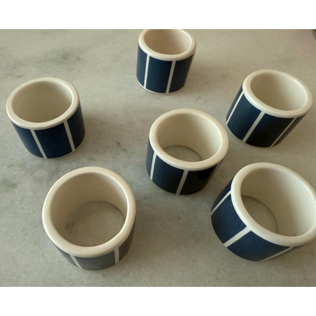 Late 20th Century Set of 6 Blue and White Napkin Rings by Audrey For Sale In Austin - Image 6 of 8