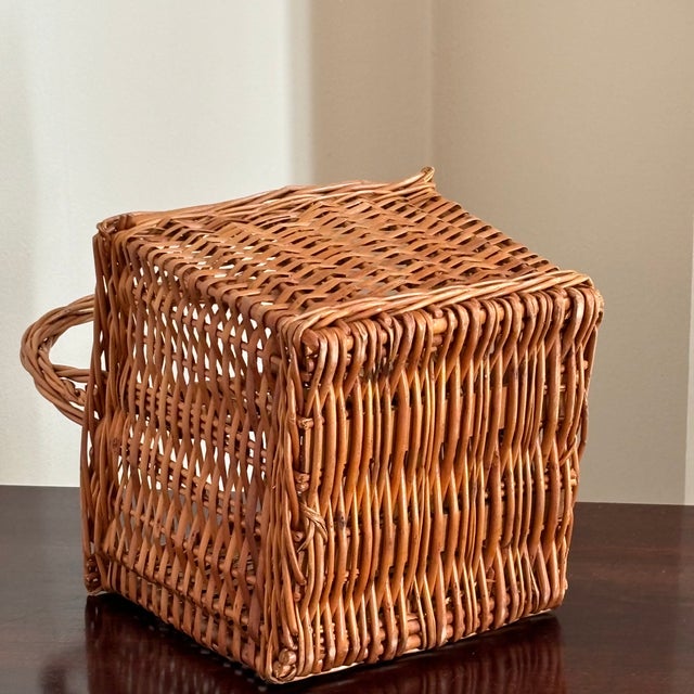 Wood Vintage French-Style Four Bottle Wicker Wine Caddy For Sale - Image 7 of 17
