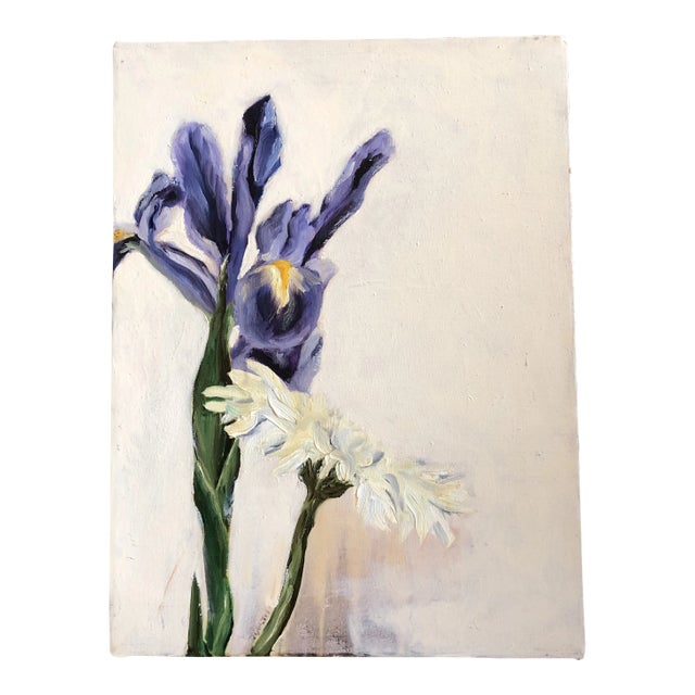 Original Contemporary Floral Painting With Iris Signed For Sale