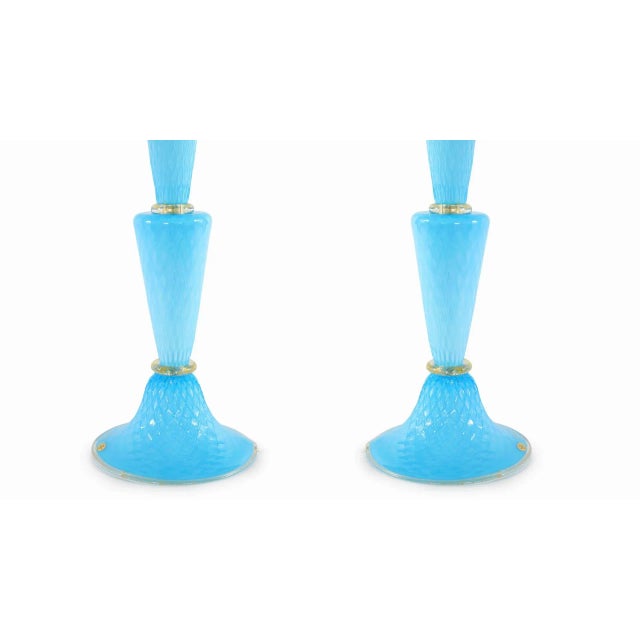 Late 20th Century Venetian Glass with Gold Flecks Table Lamps - a Pair For Sale - Image 5 of 13