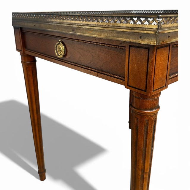 Baker Furniture Louis XVI Side Table With Walnut Veneer & Brass Gallery For Sale - Image 9 of 12