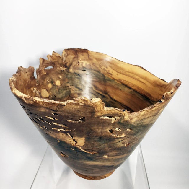 Contemporary Persimmon Burl Wood Turned Art Bowl by Brian Sykes For Sale - Image 3 of 9