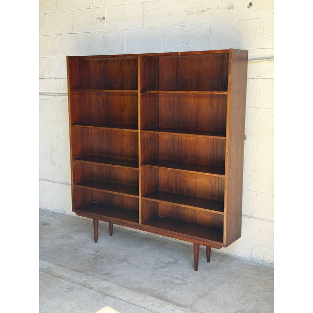 Mid-Century Modern Rosewood Bookcase Large Open Double Column Shelving Unit Vintage Denmark 1960s For Sale - Image 3 of 8