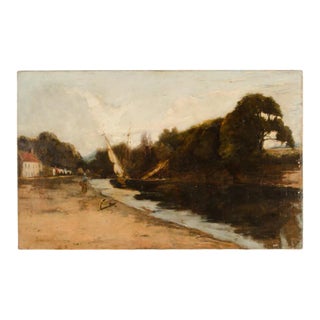 1889 Impressionist Style Canal Landscape Oil Painting For Sale