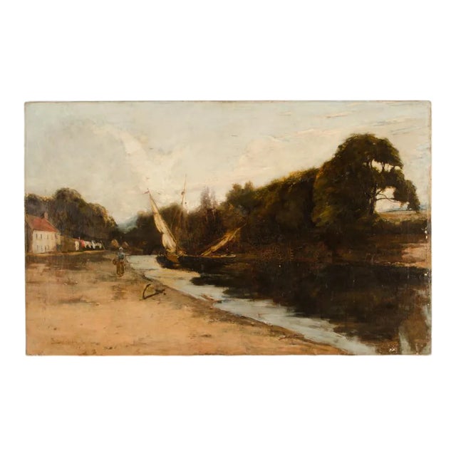 David Noble (British, 1882-1890) Impressionist Canal Landscape For Sale