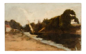 David Noble (British, 1882-1890) Impressionist Canal Landscape
