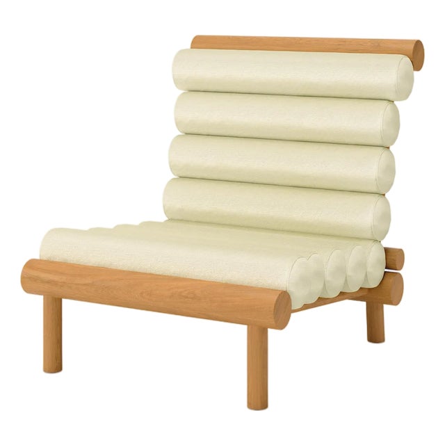 Rishon Teak Outdoor Lounge Chair – Alpine Modern Design in Sunbrella Canvas Birds Eye For Sale