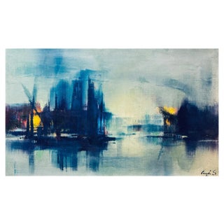 Sergio Cecchi, Navy Blue Scene, Oil on Canvas, 1960s For Sale