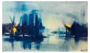 Sergio Cecchi, Navy Blue Scene, Oil on Canvas, 1960s