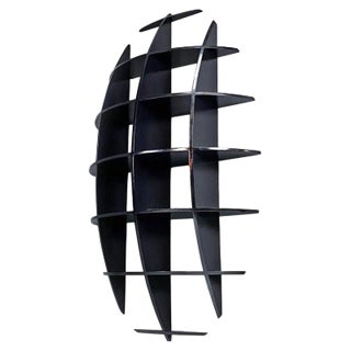 Italian Modern Black Wood Convex Shape Wall Bookcase, 1980s For Sale