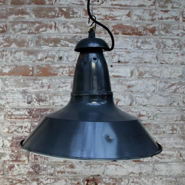 Vintage Industrial French Blue Black Enamel Pendant Lights For Sale - Image 4 of 5