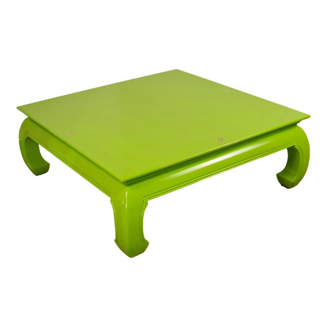 Mid Century Chinoiserie Coffee Table in Green Gold Medallions - Newly Painted For Sale