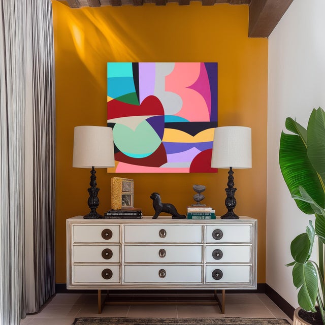 Pink Ares - Abstract Vibrant Colorful Geometric Shape Painting on Canvas Original Artwork by Federico Pinto Schmid For Sale - Image 8 of 9