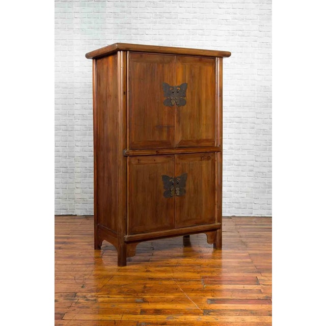 Large 19th Century Wooden Wedding Cabinet with Butterfly Hardware For Sale - Image 10 of 11