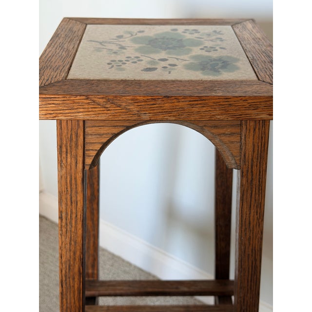 Arts and Crafts Oak Tile Top Table, Plant Stand For Sale In Savannah - Image 6 of 11