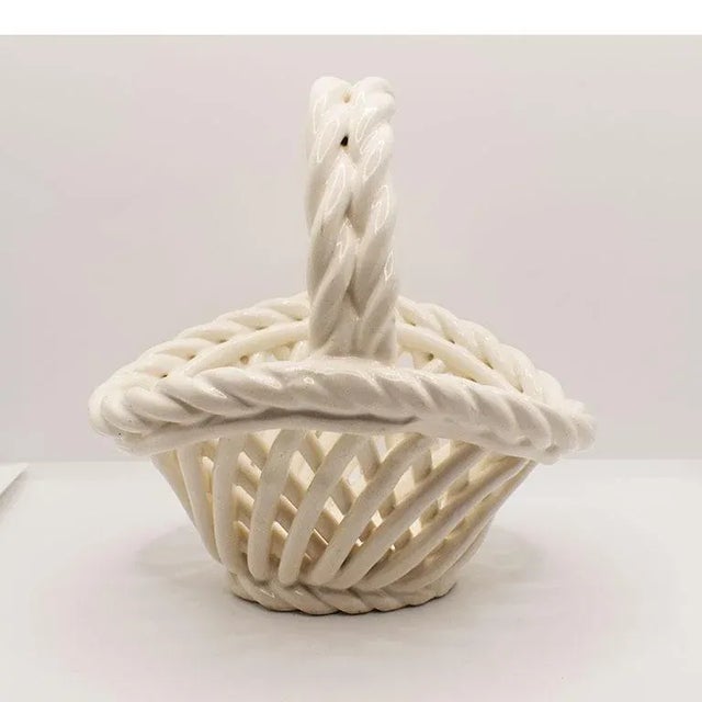 White Trompe l'Oeil Ceramic Italian Basket For Sale In Oklahoma City - Image 6 of 8