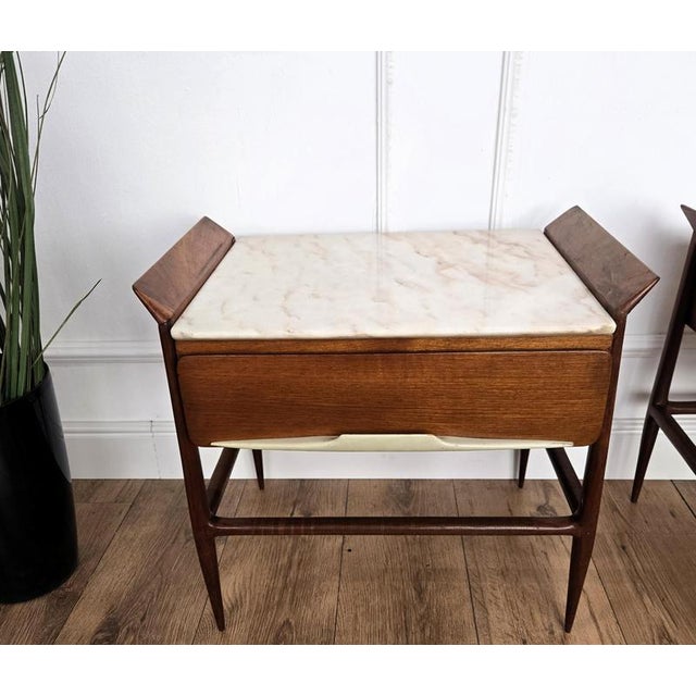 Metal Mid-Century Modern Italian Art Deco Nightstands with Marble Top, 1950s, Set of 2 For Sale - Image 7 of 12