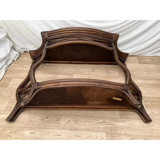 Vintage Bamboo Rattan Demilune Console Sofa Table Retro 1970s Bottom Shelf For Sale - Image 11 of 11