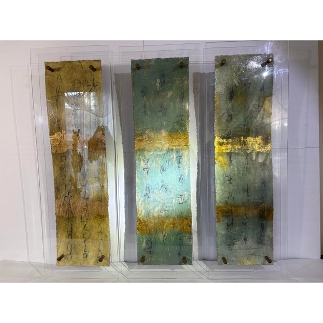 2000 - 2009 Michelle Youell Original Mixed-Media Abstract Triptych Panel Paintings in Acrylic Float Frames-3 Panels For Sale - Image 5 of 5
