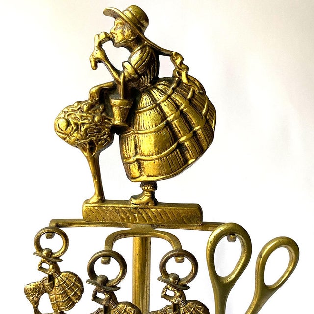 Brass Vintage English Five-Piece Brass Little Miss Muffet Fireside Companion Set For Sale - Image 8 of 11