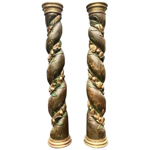 Early 18th Century Wood Carved French Baroque Solomonic Columns- A Pair For Sale - Image 11 of 11