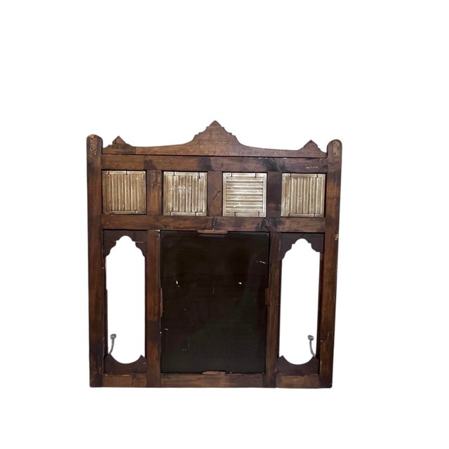 Blue Antique English Walnut Mirrored Coat Hat Rack With Dutch Blue and White Ceramic Tiles For Sale - Image 8 of 18