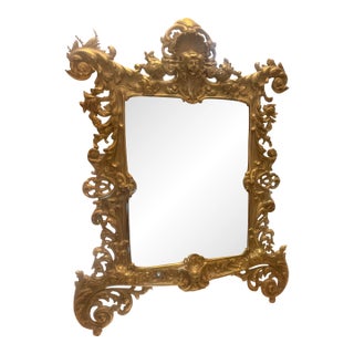 Antique Ornate Gilt Rococo-Style Tabletop Mirror – Elaborate Figural & Floral Frame For Sale