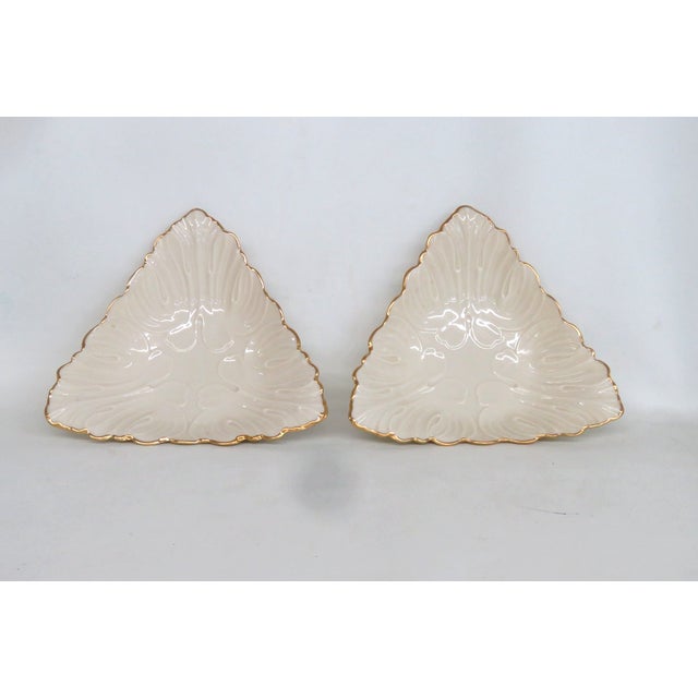 Late 20th Century Lenox China Triad Ivory Porcelain Dish Pair of 2 Triangular Bowls Gold Rim 4932b For Sale - Image 5 of 15