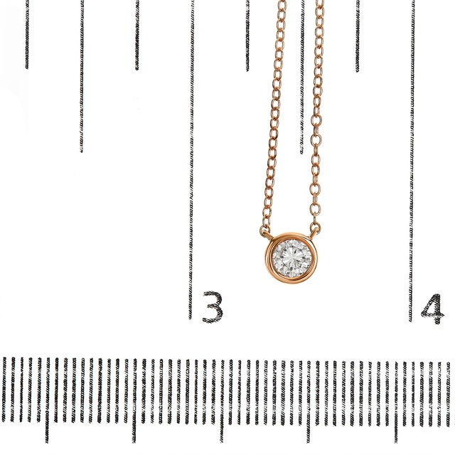 10K Rose Gold 1/3 Carat Round Brilliant-Cut Diamond Modern Bezel-Set Solitaire 16"-18" Pendant Necklace (H-I Color, SI2-I1 Clarity) For Sale In New York - Image 6 of 6